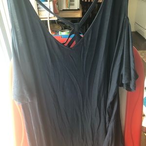 Blue cold shoulder T